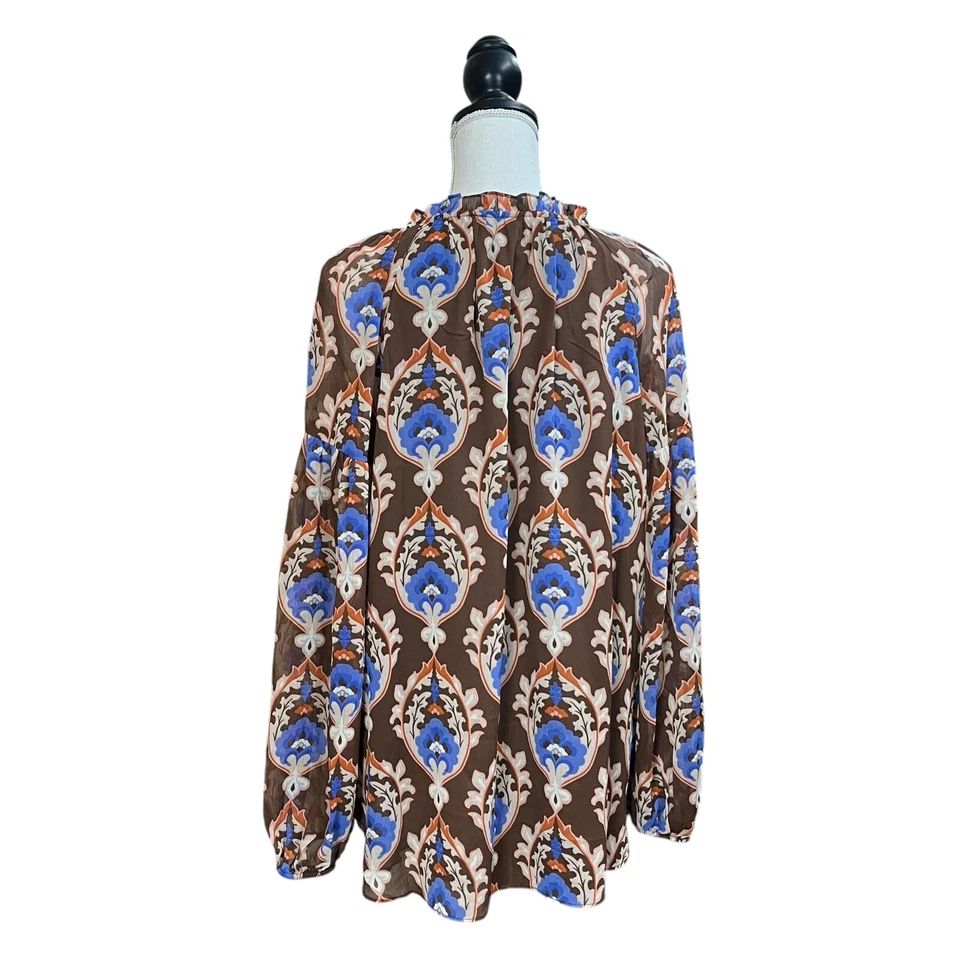 Cato Women's Brown Floral Blouse Top Size 18/20W Long Sleeve V-Neck Classic Fit — 第 3/4 张图片