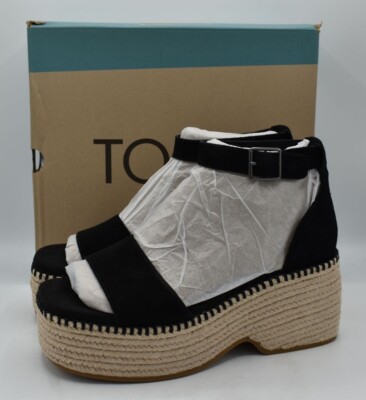 TOMS Womens Size 9.5 Laila Black Suede Platform Espadrille Sandals Shoes