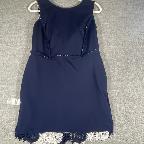 BANANA REPUBLIC SIZE 6 NAVY BLUE Lace FLORAL STITCHED dress Cocktail Formal ZIP - Picture 10 of 12