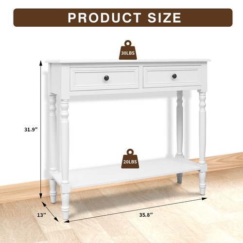 2-Drawer Rectangle Side Table w/ Shelf, Entryway Desk for Living Room, Bedroom - Picture 4 of 36