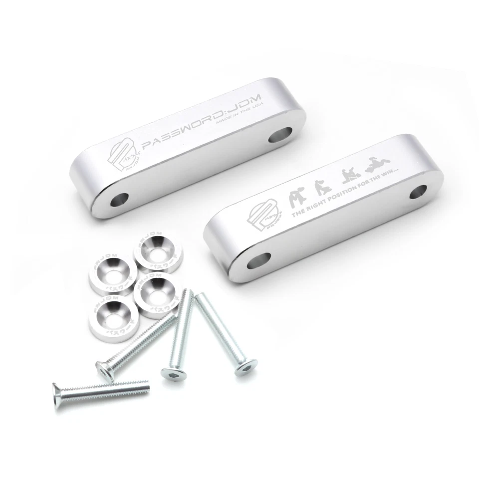 For Acura Integra Honda CRX Civic JDM PASSWORD Silver Billet Hood Spacer Riser - Image 3 of 4