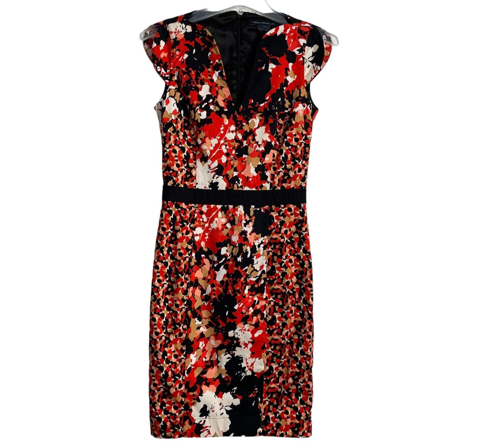 VETEMENTS Abito French Connection nero stampa floreale tubino cappuccio manica lunghezza ginocchio tg 2