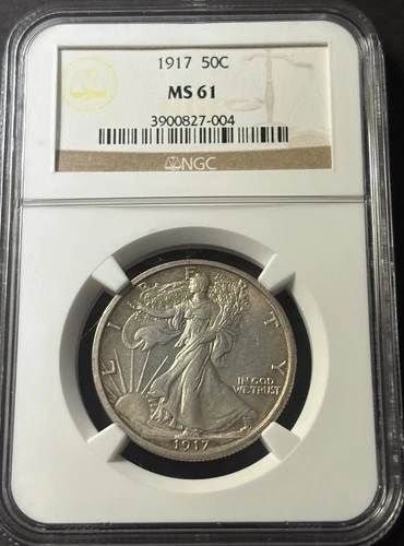 1917 Walking Liberty Half  Dollar, NGC MS 61, Nice Golden Toning