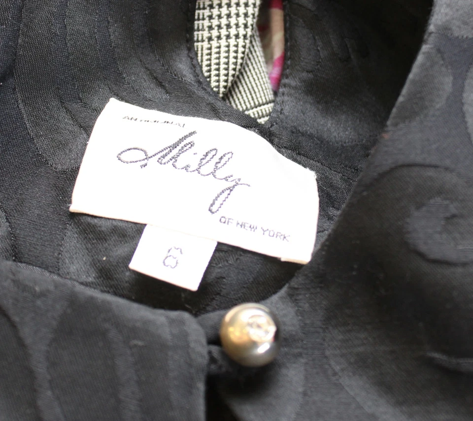 Vestido Milly of New York Negro Paisley Repujado Escote Recortado Talla 6 Cóctel Foto 2 de 4