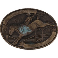 Brass Bucking Bronc Bronco Rider Wyoming Horse Rodeo Cowboy Vintage Belt Buckle