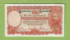#D490.  1936  RIDDLE / SHEEHAN 10 SHILLING  PAPER BANKNOTE  #D62 804636