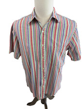 Lands' End Cotton Multicolor Seersucker Mens Short Sleeve VINTAGE Shirt Medium
