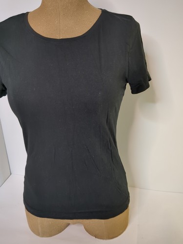 H&M Black Stretch T-shirt Size M Solid Black Short Sleeve T Shirt Rock Gothic - Picture 3 of 16