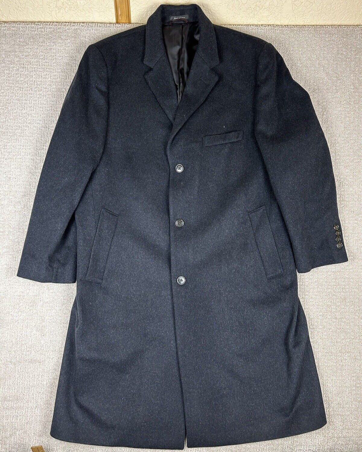 Ralph Lauren Trench Coat Men’s Size 48R Black Wool Cashmere Overcoat Jacket LRL