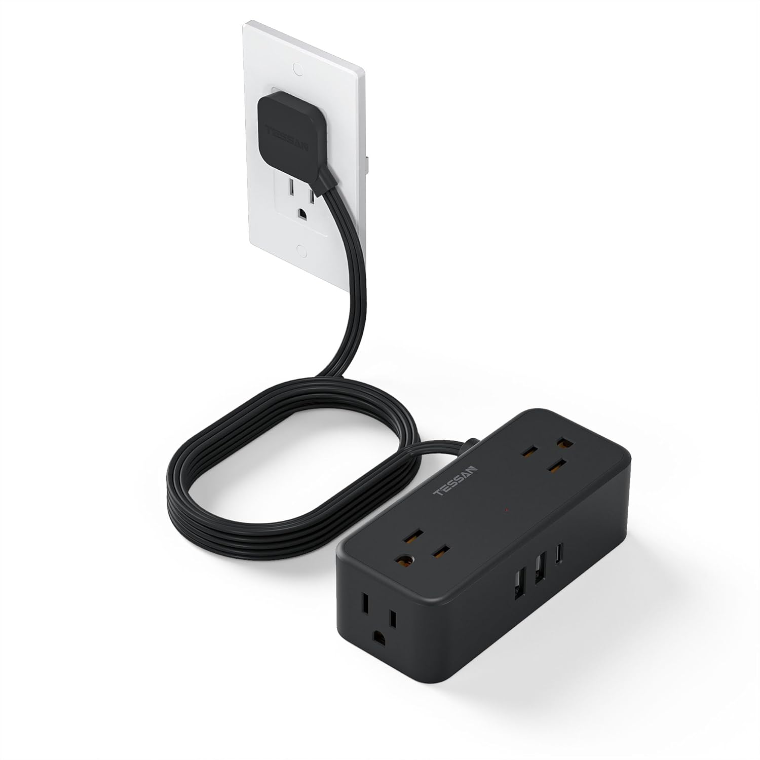 Extension Cord 10 FT with Multiple Outlets,  Flat Plug Power Strip Surge Protect-image