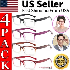 4 Pair Rectangular Spring Hinge Power Reading Reader Glasses For Mens Womens 1-4