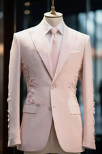 Pink Men's Suits with Flower Wedding Groom Party Prom Tuxedos Men Blazer 2 Pcs
