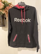 NWT Reebok Black Pullover Sweatshirt Hoodie W/ Pink Accents Size Medium M
