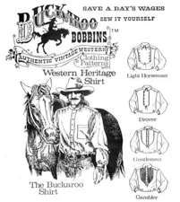 Buckaroo Bobbins Cowboy Western Heritage Shirt Sewing Pattern XS-XXL 1800s-1900