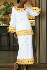 Size M Medium Ashro White Gold Ethnic Africian Ameridan Pride Condola Skirt Suit