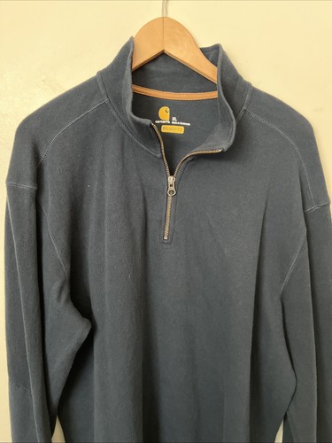 CARHARTT 1/2 Zip Pullover Relaxed Fit Men's XL 100% Cotton Navy Elbow Patches - Picture 7 of 7