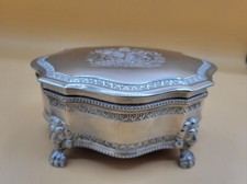 Vintage Dieu Et Mon Droit British Royal Crest Silver Plated Trinket Jewelry Box