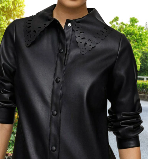 Mango Die-Cut Faux Leather Shirt Style Dress Black sz M | eBay