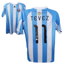 Maglia calcio Carlos Tevez firmata Argentina Home #11 con testimone Beckett
