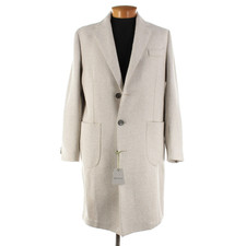 Sartorio Kiton NWT Wool Blend Top Coat Size 52R Large US In Beige Herringbone
