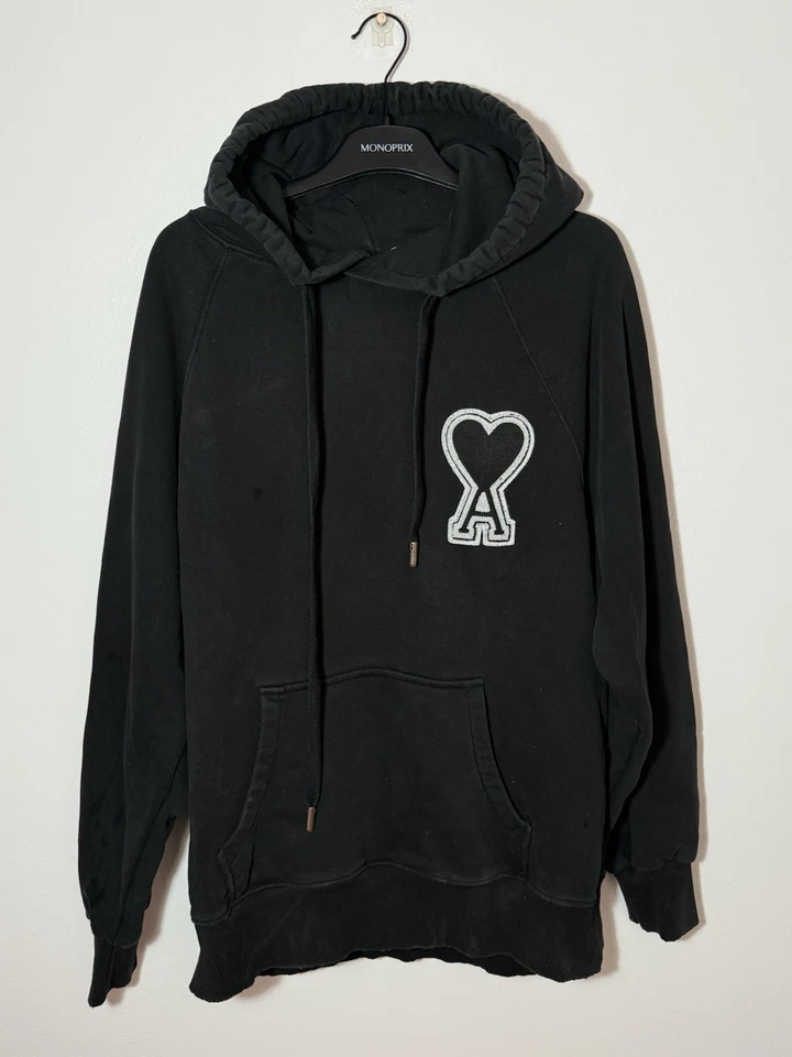 AMI Alexandre Mattiussi hoodie noir homme M Regular logo brodé poche kangourou - Photo 1/4