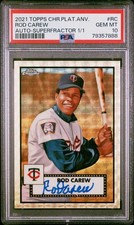 Marketplace image: 2021 Topps Chrome Platinum Anniversary Rod Carew Auto Superfractor 1/1 PSA 10