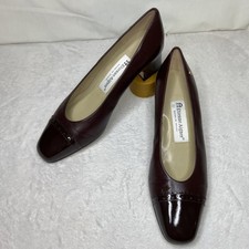 Vtg Etienne Aigner 6.5 Burgundy Leather pumps 1.5 Patent Toe Caps Block Heel