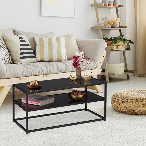 Mesa centro cristal 2 estantes 20 kg mesa de centro negra mesa baja rectangular - Imagen 5 de 9