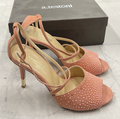New Amedeo Testoni Suede Embelished Open Toe Heel Sandals Size:39 (US 8.5)