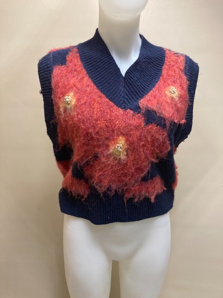 Ladies Top ZARA US Size Small S Red and Blue Knitted Vest Pullover