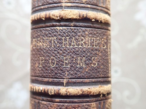 1882 Antique Book Bret Harte Poems Full Leather Gilt Edges Marbled Endpapers - Picture 2 of 14
