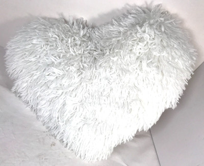 Heart Shaped Throw Pillow Decorative Fluffy Faux Fur Soft White Shaggy Pillow