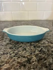 Pyrex Tableware Blue Baking Dish 700-10oz Glass Oval Vintage 7” Long Used