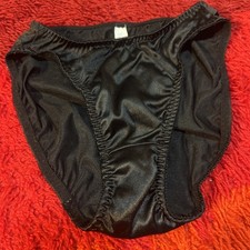 Vtg 90s Glossy Second Skin Satin Black High Cut Bikini Panties 5 Small