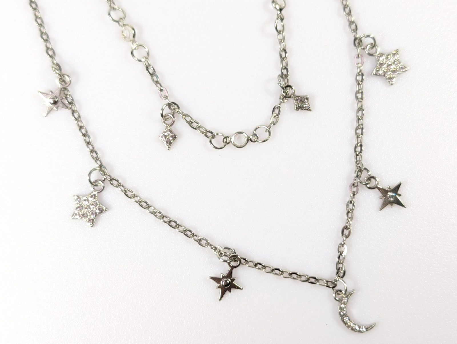 Layered Celestial Silver Two Strand Necklace Moon… - image 5