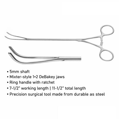 Dissector & Clamp 5mm Shaft Mixter-Style 1x2 DeBakey Jaws Surgical