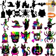 72 Pcs Halloween Rainbow Scratch Art Crafts for Kid, Halloween Party Favors, Scr
