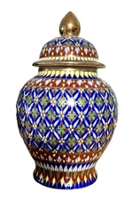 Porcelain Ginger Jar Urn Hand Painted Enamel Gold Flowers Thai Benjarong