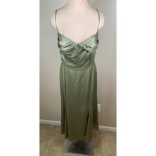 Reformation Hensley Ruched Artichoke Green Midi Dress Size 10