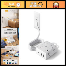 Ultra Thin Flat Plug Surge Protector Power Strip, 6ft Extension Cord, 4 USB Port