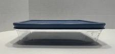 Pyrex 7210 3-Cup Rectangle Glass Storage Dish With 7210 Plastic Blue Cover READ