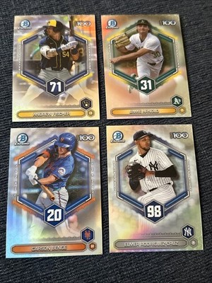 Lot-4 Bowman Chrome Top 100 Prospects Cards-Carson Benge/Rodriguez-Cruz/Fischer