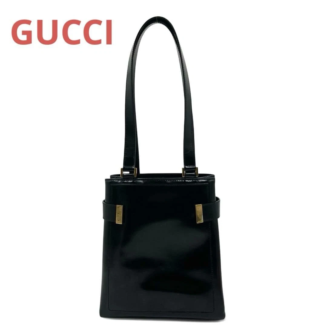Sac fourre tout GUCCI cuir verni émaillé noir doré #PG43HU