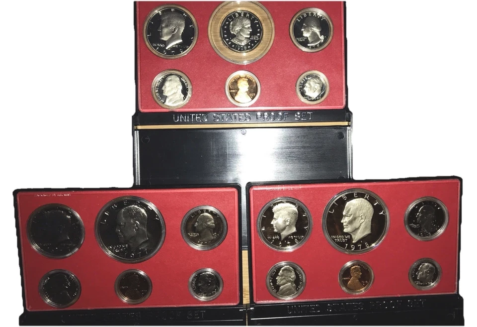 1970-1979 Lot of 10 US Mint Proof Sets Decade 57 Coins 40% Silver Kennedy OGP - Image 3 of 3