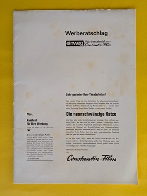 Die neunschwänzige Katze / EA-Werberatschlag 1971 / Karl Malden / B.E. Wallace