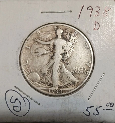 1938-D Walking Liberty Half Dollar Sought after key Very Fine w/ skirt lines VF