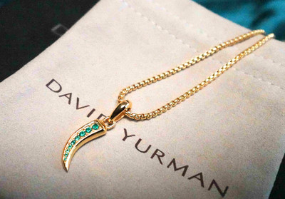 Gift/DavldYruman18K&YG Blue*Crescent Pendant Necklace 17''