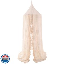 Kids Bed Canopy for Girls, Beige Crib Canopy Princess Hanging Children Canopy