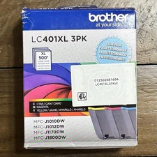 Brother LC401XL Genuine High Yield 3-Pack Color Ink Cartridges Exp 2028 01
