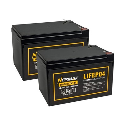 NERMAK 2 Pack 12V 12Ah LiFePO4 Deep Cycle Battery, 2000+ 12Ah-2PACK